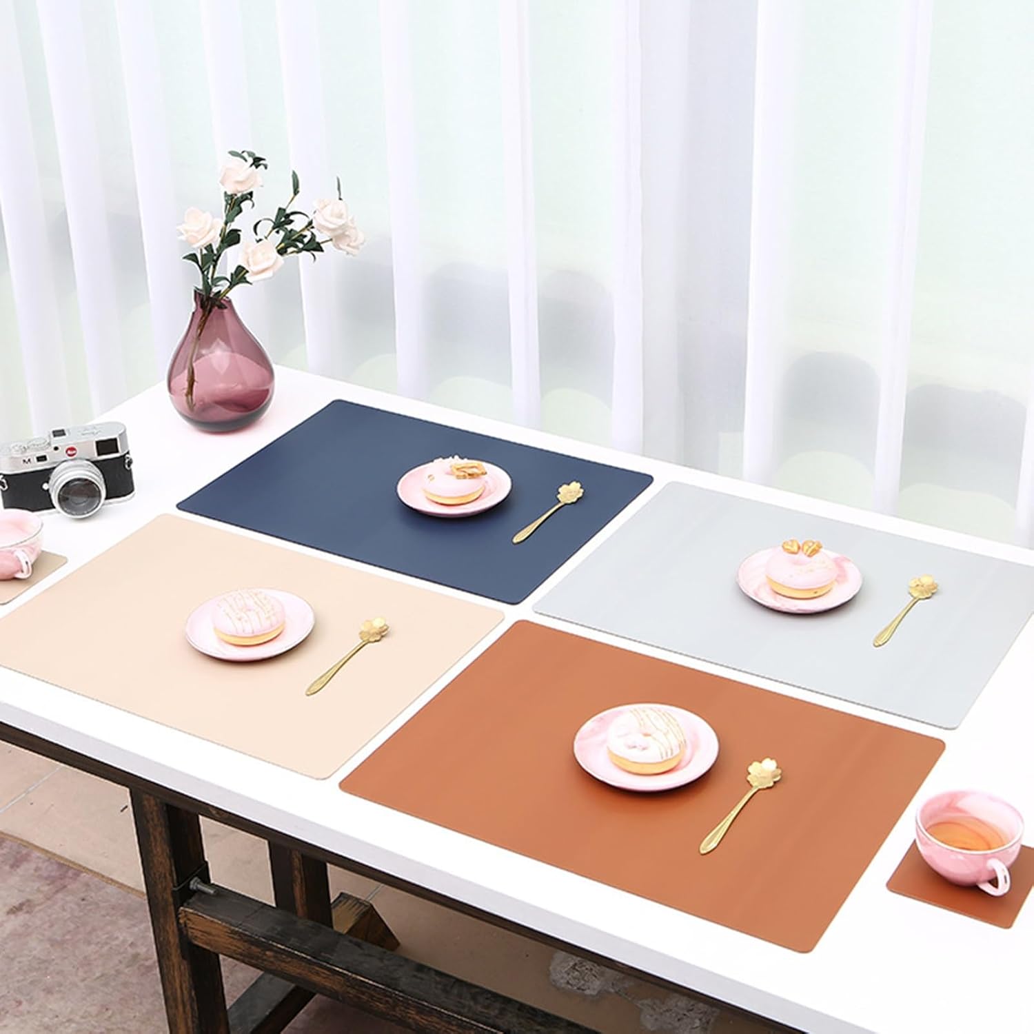Juego de manteles individuales para mesa de comedor, manteles individuales lavables de piel sintética, resistentes al calor, antideslizantes, de