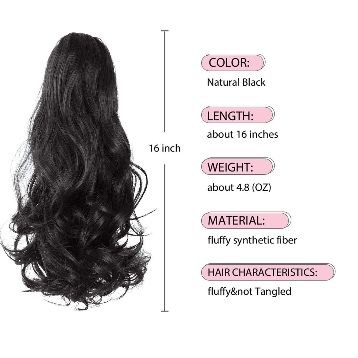 HSPJHTM – Extensión de cola de caballo color negro, extensiones de cabello rizado para mujer, extensiones de cabello sintético de cola de caballo de