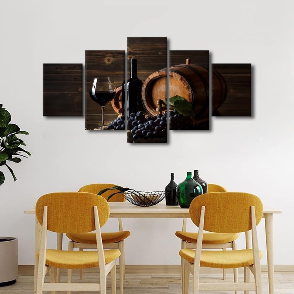 Imágenes de pared para sala de estar, pintura de copa de vino tinto, bebidas alcohólicas, 5 paneles, lienzo, arte de pared, pósteres e impresiones,