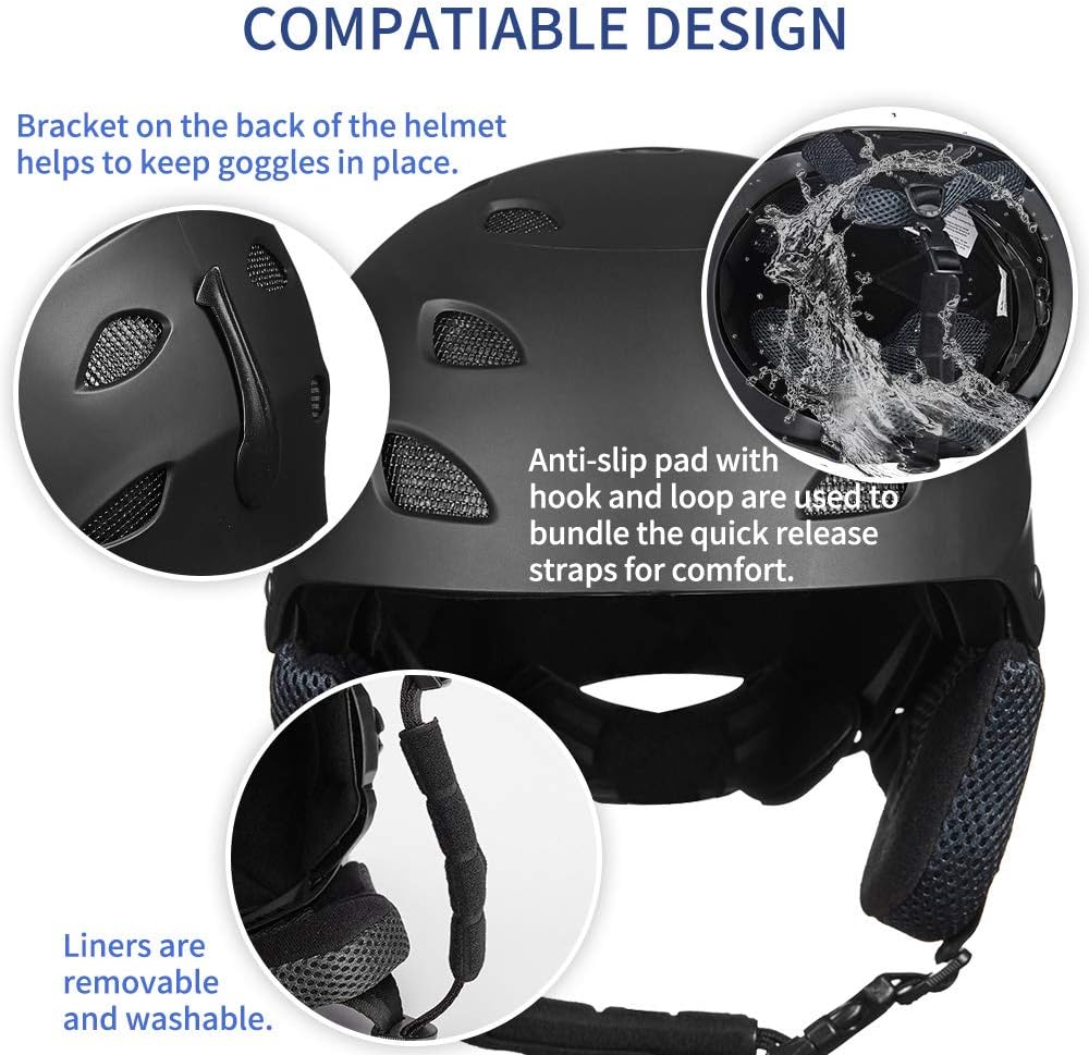 Auboa Casco de esquí, casco de snowboard, deportes de nieve, patinaje, equipo de recreación al aire libre para hombres, mujeres y jóvenes