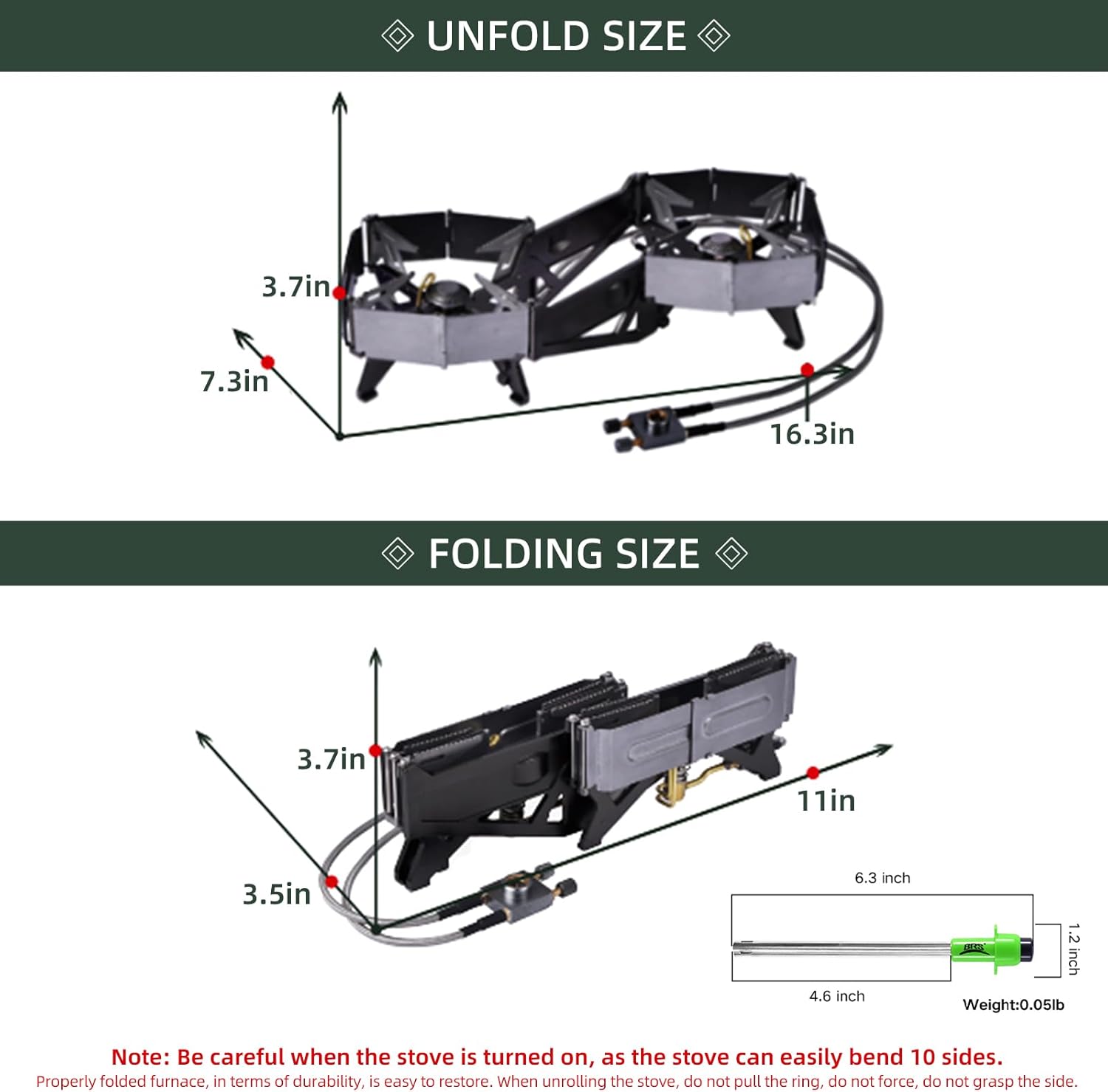 BRS -32 Estufa de camping plegable portátil expandible doble estufa – Fácil de operar, utensilios de cocina de camping con encendedor electrónico
