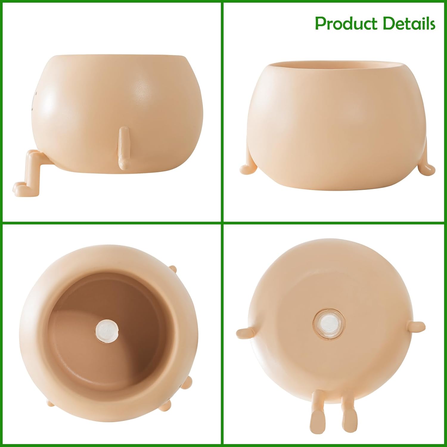 Macetas para sentarse, macetas para suculentas, macetas de cabeza de 4.7 pulgadas para plantas de interior, bonitas macetas de resina con orificio