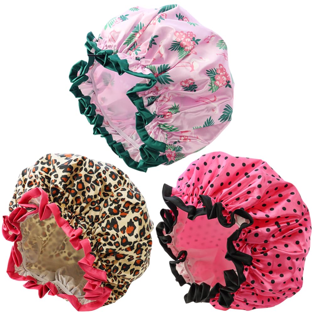 NAIHOD Gorro de ducha de 3 piezas, gorro de ducha reutilizable impermeable, doble capa impermeable, gorro de ducha suave y cómodo con forro de EVA,