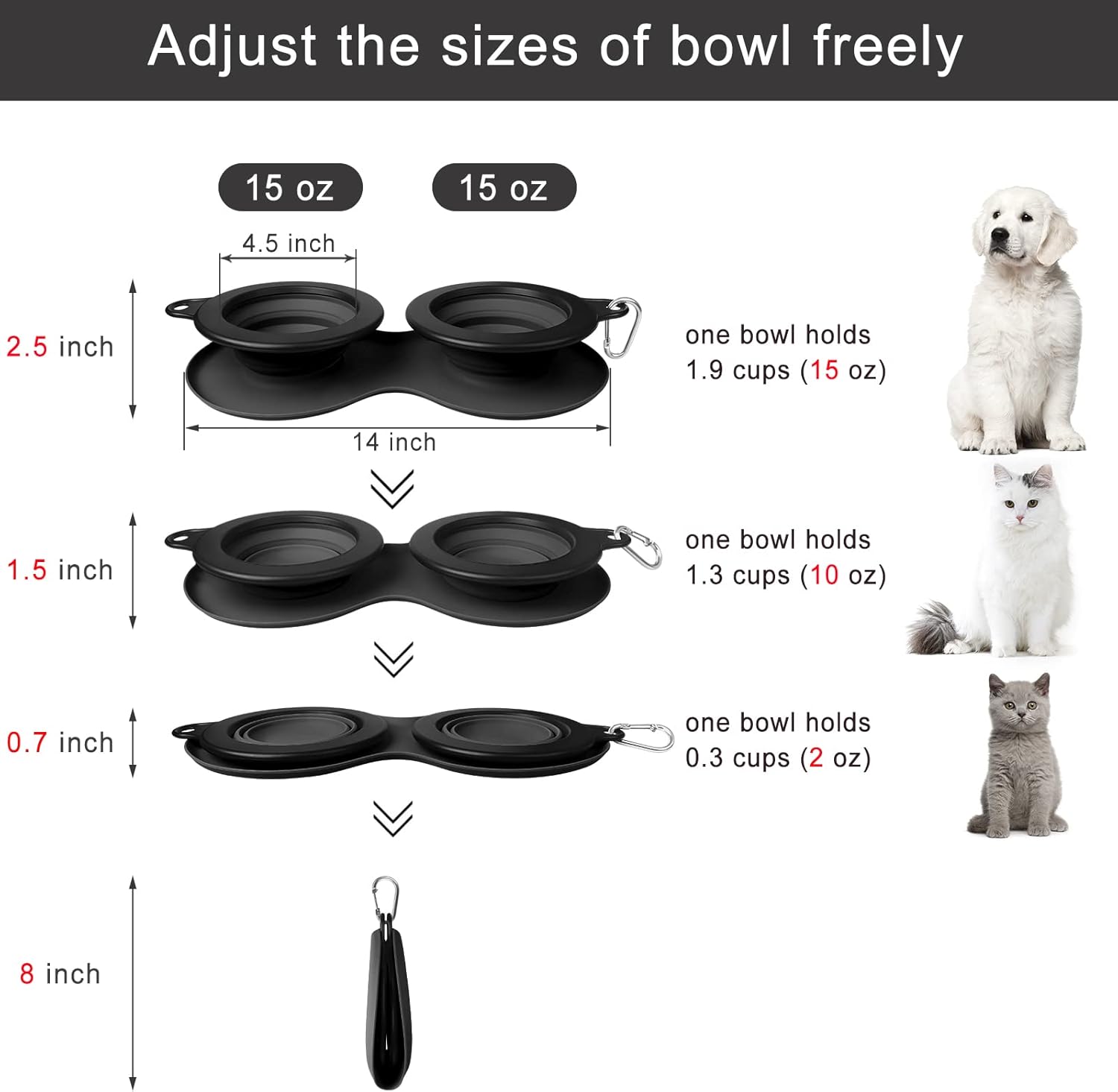 WINSEE – Cuencos plegables para perros con agua, portátil, para alimentar alimentos para mascotas, gatos, plegable, expansible, sin derrames, tapete
