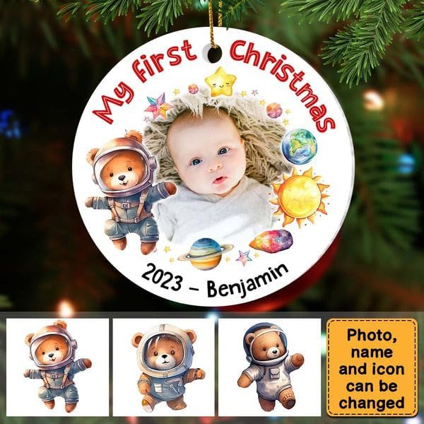 Adorno de la primera Navidad del bebé, adorno personalizado de primera Navidad 2023 para niño y niña, adorno de primera Navidad, adorno de cerámica