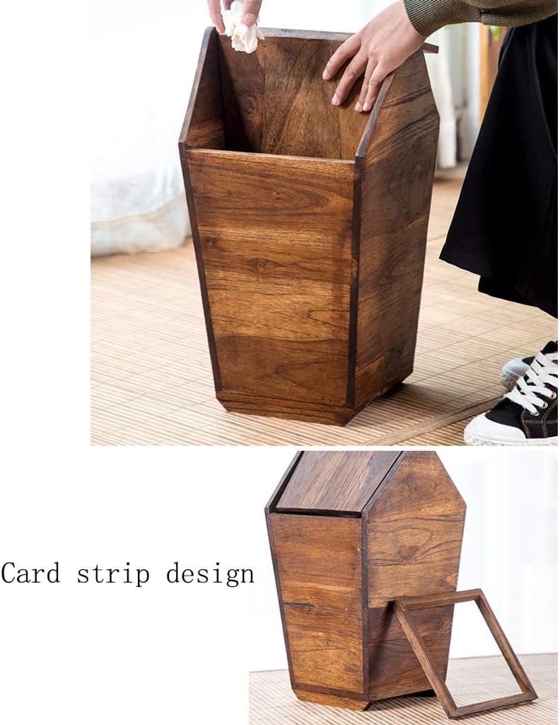 AVEO Basurero de madera con tapa, cuadrados para el hogar, sala de estar, dormitorio, interiorexterior, cubo de basura creativo, contenedores de