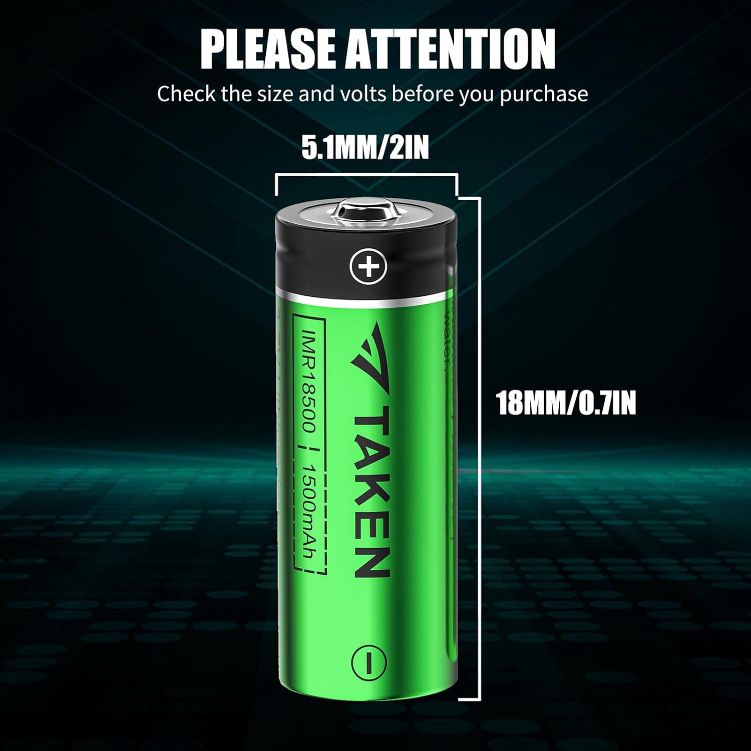Taken Batería recargable de iones de litio 18500 con cargador, IMR 18500 3.7V 1500mAh batería recargable con botón superior, paquete de 4 baterías