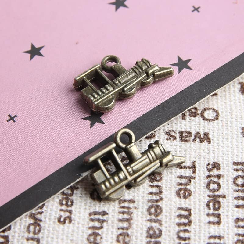 Opexicos 100 dijes de tren y motor de tren, tono plateado envejecido, 3D, 0.591 x 0.591 in, accesorios hechos a mano para manualidades