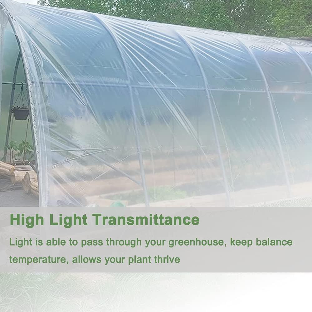 Yowlieu Lámina de plástico transparente para invernaderos de 12 x 25 pies, 6 mil, resistente a los rayos UV, cubierta de plástico para invernaderos,