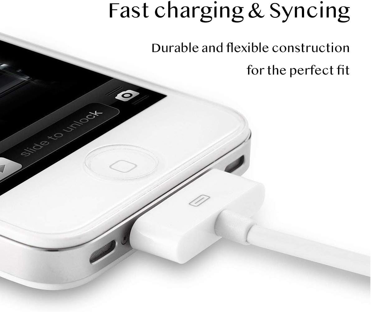 Paquete de 5 cables de carga USB de sincronización de datos blancos de 30 pines de 3.3 ft de largo para Apple iPhone 4 4S 3G 3GS Apple iPad 1 2 3