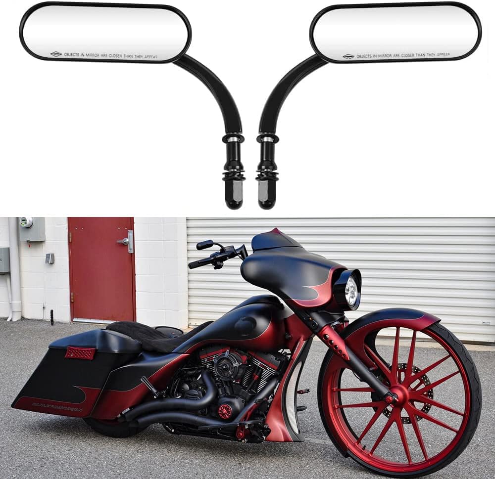 Espejos de motocicleta de forma ovalada negra, espejos retrovisores de motocicleta compatibles con Harley Road King Softail Street Glide Electra