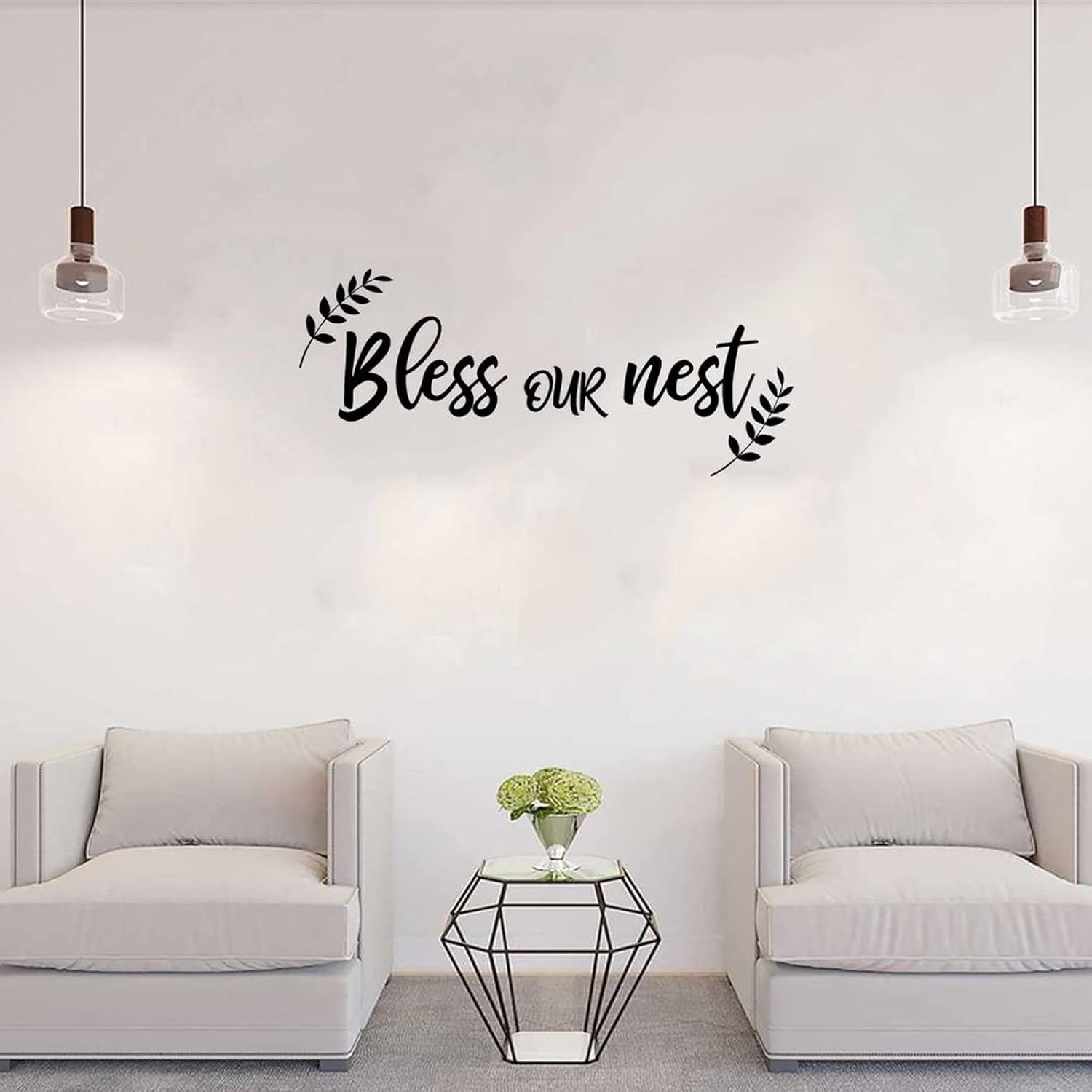 Adhesivo decorativo para dormitorio, con texto en inglés “Bless Our Nest”, calcomanía de vinilo para decoración de pared del hogar, calcomanías de