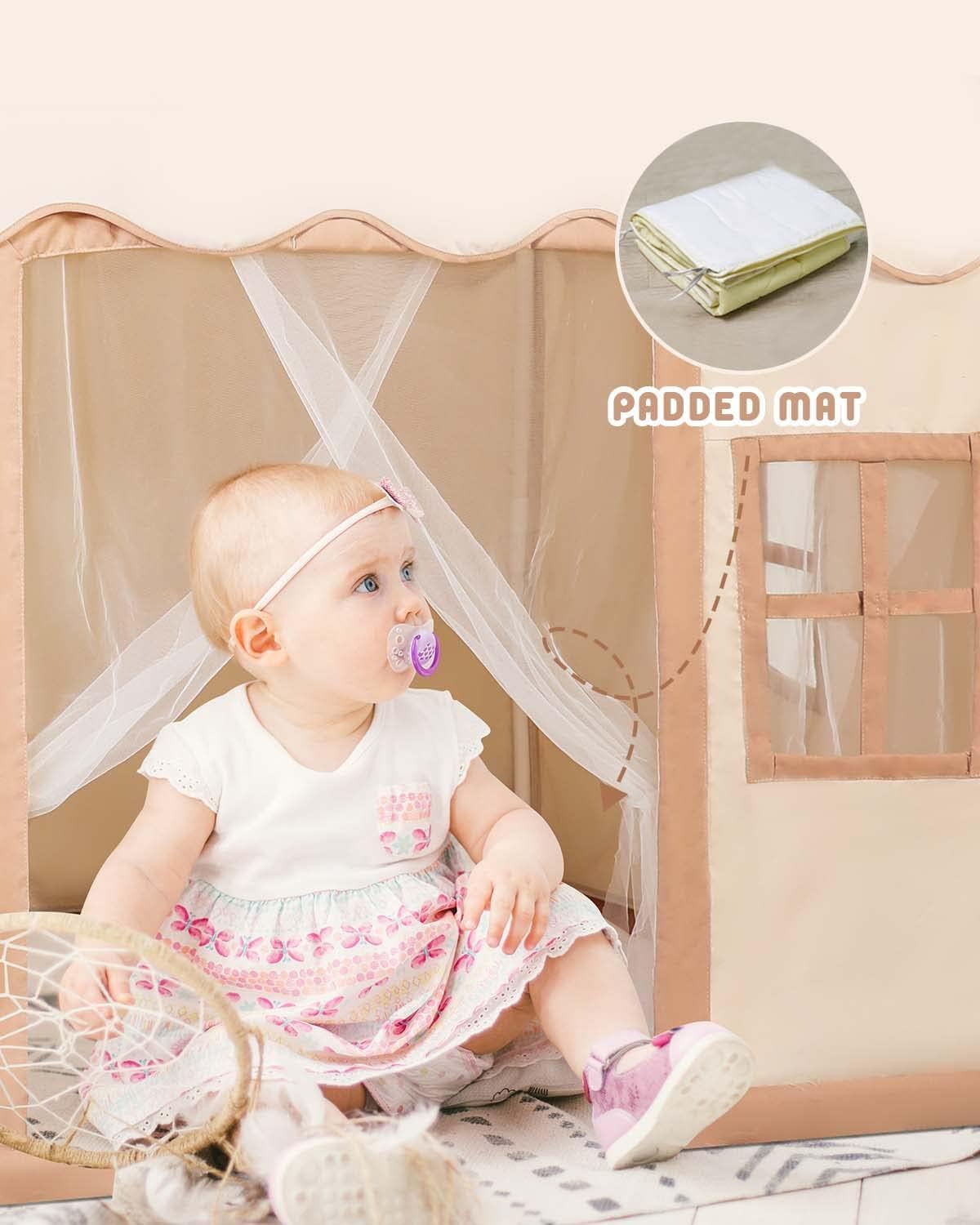 Tienda de campaña grande con alfombrilla para niños pequeños y niños, tienda de campaña interior con luz de estrella y ventanas para niñas y niños