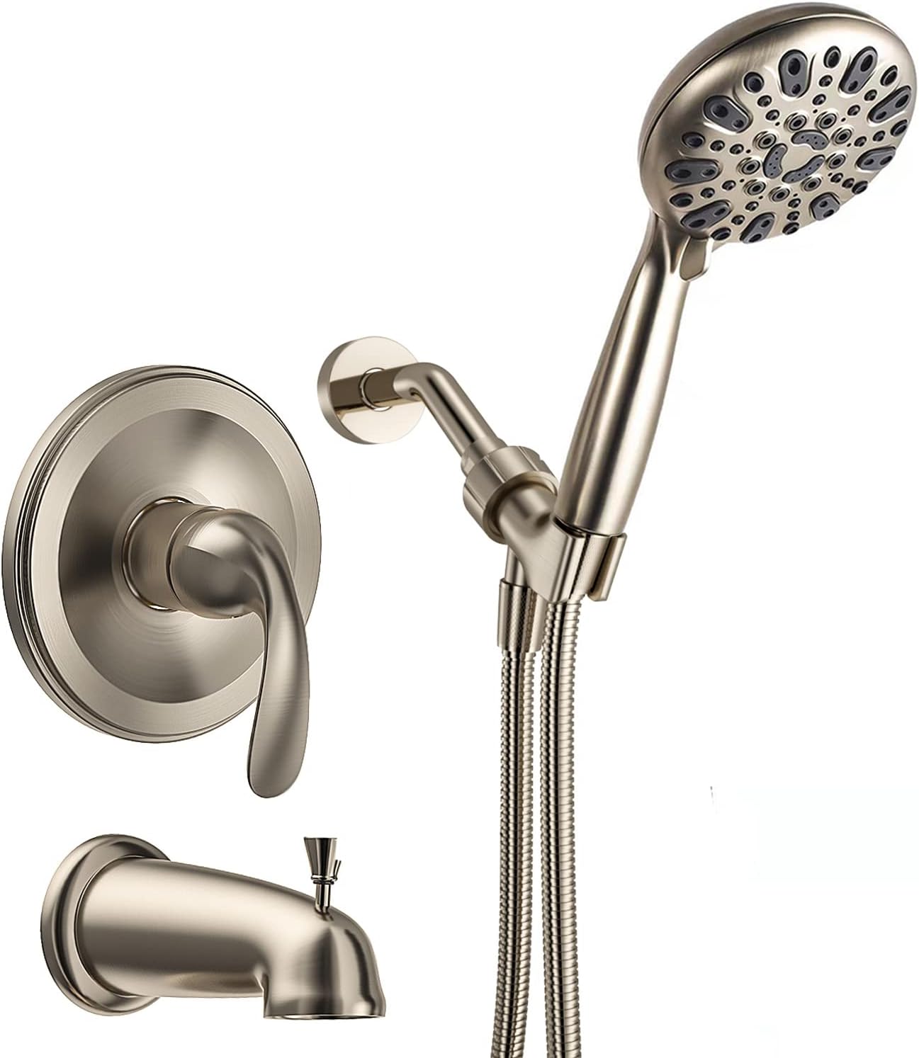 WRISIN Juego de grifo con válvula, combo de grifo de bañera y ducha, juego de grifo de bañera con rociador de mano de 4.7 pulgadas y 6 ajustes,