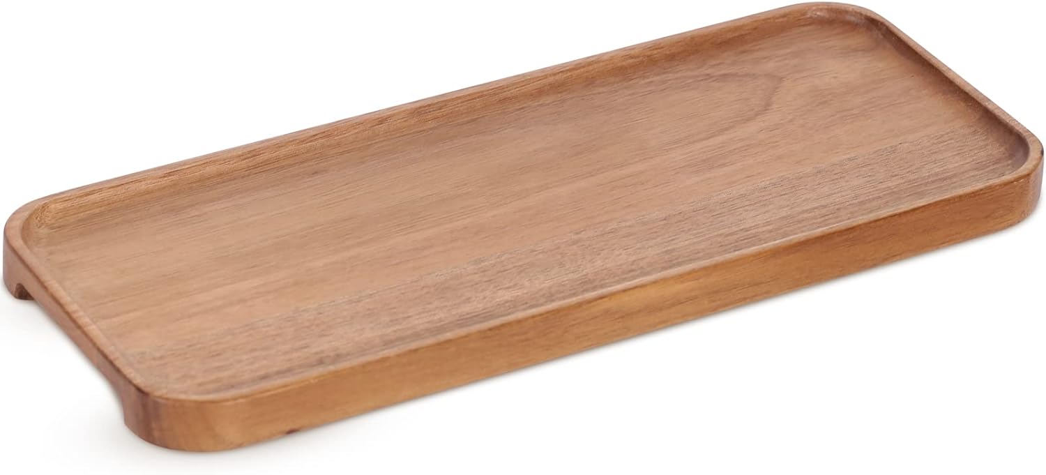 Bandeja de madera para servir (14 x 5.14 pulgadas), bandeja de madera de acacia natural, bandeja para servir, platos de comida y bandejas para
