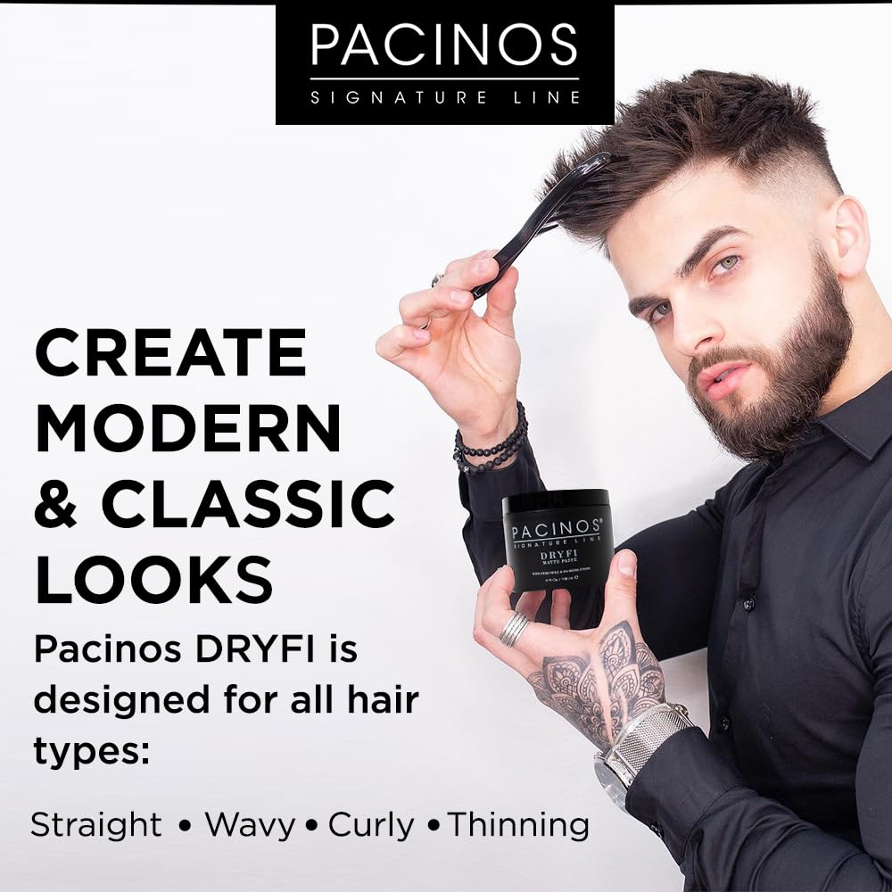 Pacinos DRYFI Pasta mate sin brillo, producto para el cabello de hombre de sujeción media a firme, ligero, ideal para todo tipo de cabello, crea