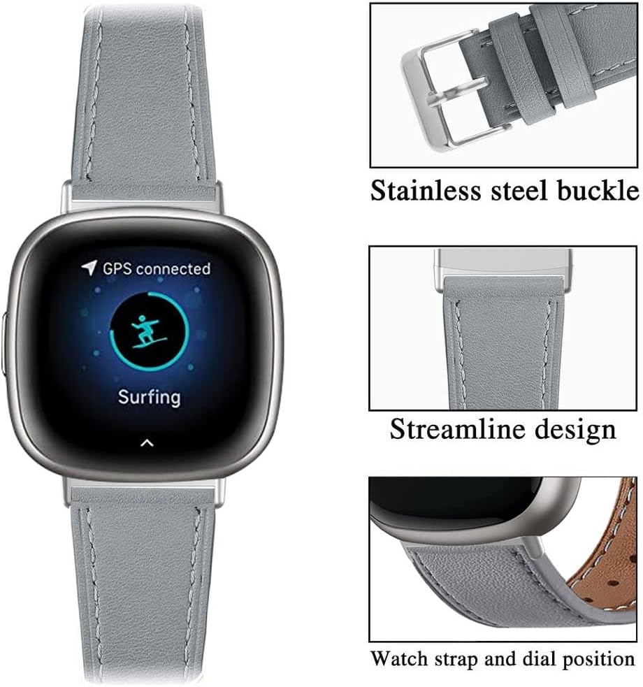 Compatible con Fitbit Versa 43Sense 2Sense, correas de cuero, correa de repuesto para mujeres y hombres, correa de repuesto ajustable para Fitbit