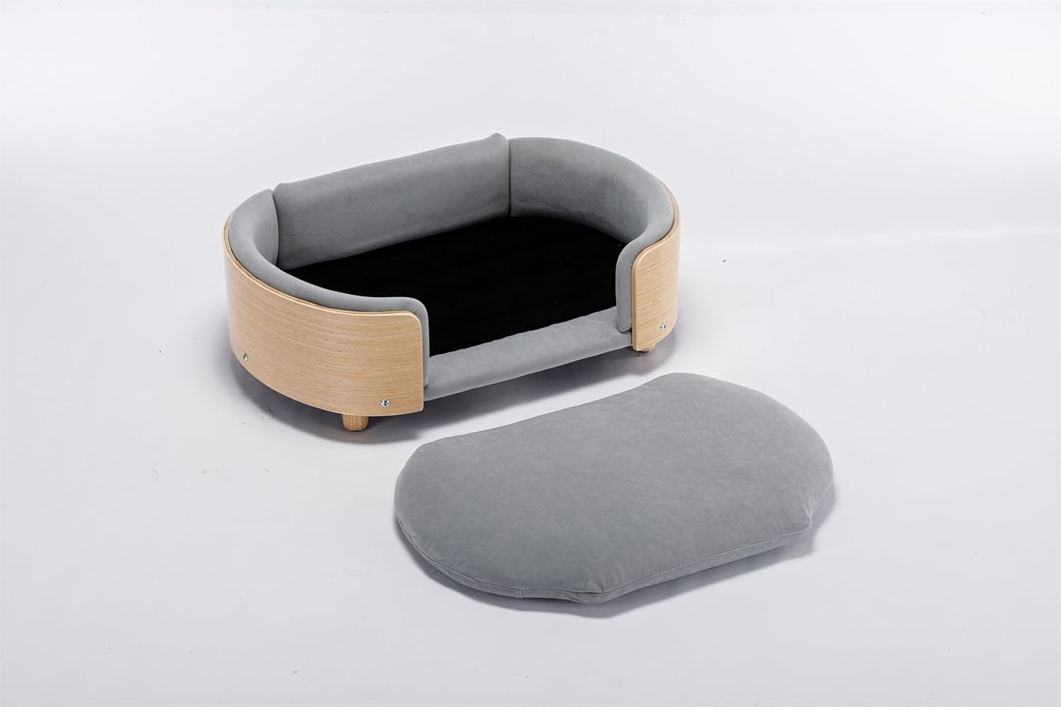 HomSof Cama elevada para perro de 30.7 pulgadas, sofá para mascotas con patas de madera maciza y respaldo de madera doblada, cojín de terciopelo,