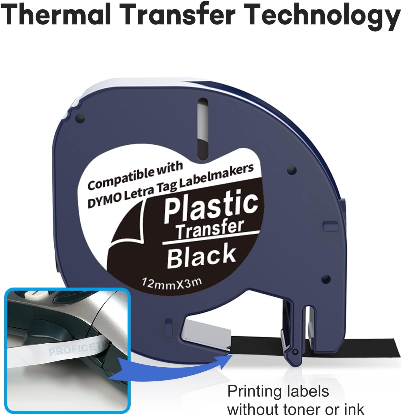 DYMO LetraTag – Paquete de 3 cintas de plástico de repuesto para DYMO LT-100H LT-100T LT-110T QX50 XR XM 2000, negro sobre blanconegro sobre