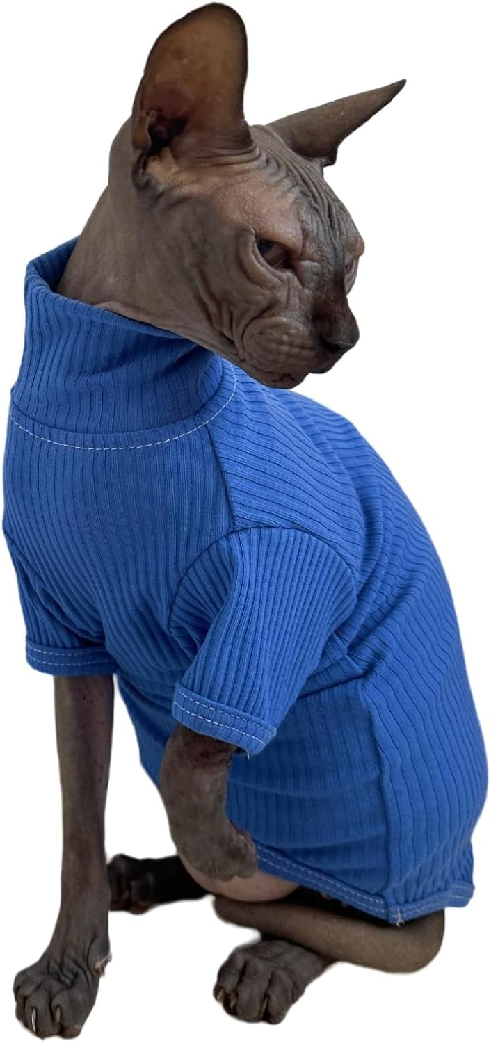 Sphynx – Camisa de algodón de cuello alto para gatos, camisetas de gatito con mangas, pijama de gato para Sphynx Cornish Rex, Devon Rex, Peterbald