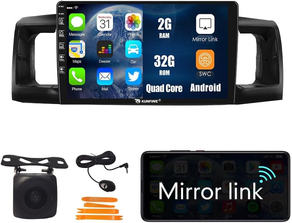 Kunfine Coche Android Navegación Estéreo GPS Radio Pantalla 9 “IPS Pantalla Táctil Headunit Tablet Media Player para Toyota Rav 4 Corolla Hilux