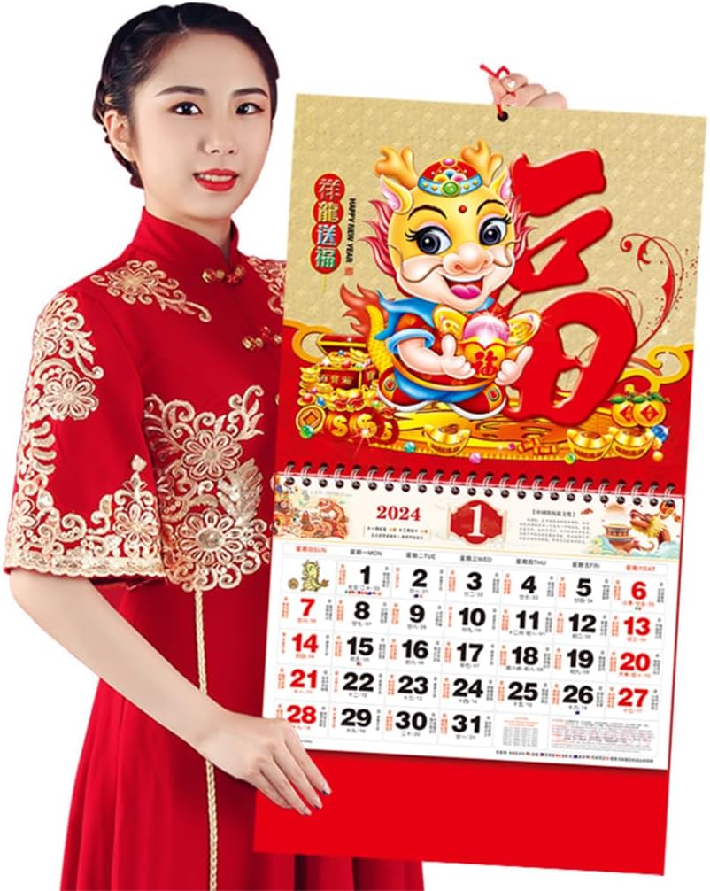 Calendario chino de pared del año del dragón 2024, calendario lunar chino 2024, calendario lunar mensual para decoración de año nuevo chino,