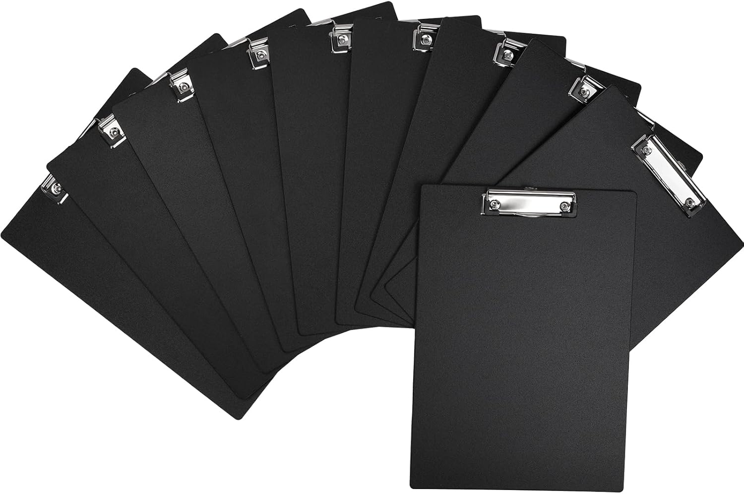 BOMKEE Portapapeles color negro, paquete de 10 portapapeles tamaño carta A4 con clip de metal de perfil bajo y agujero para colgar para oficina y