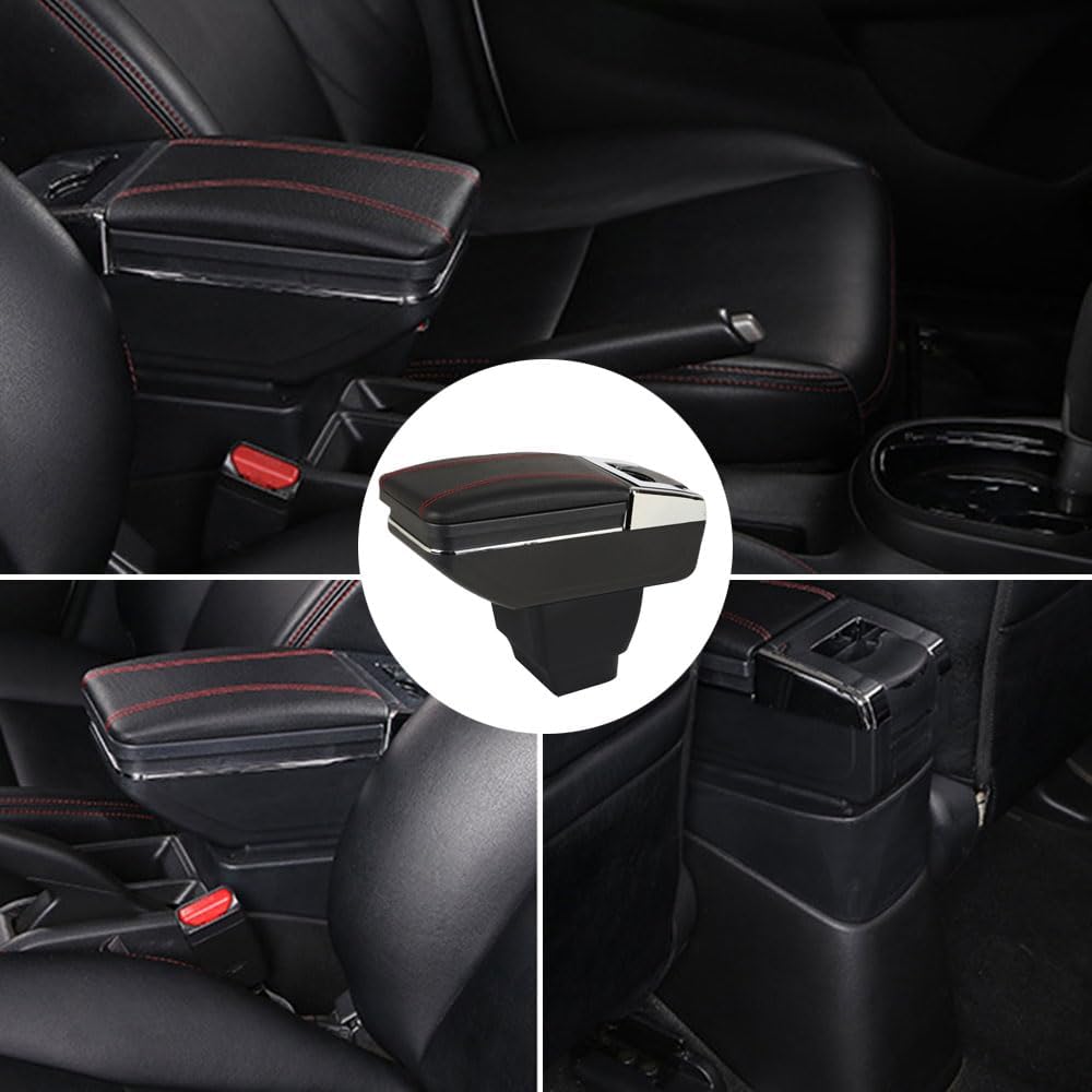 HESHS Caja de reposabrazos de coche para Mazda Mazda 2 2015-2018, caja de reposabrazos de cuero negro premium para automóvil, caja de reposabrazos
