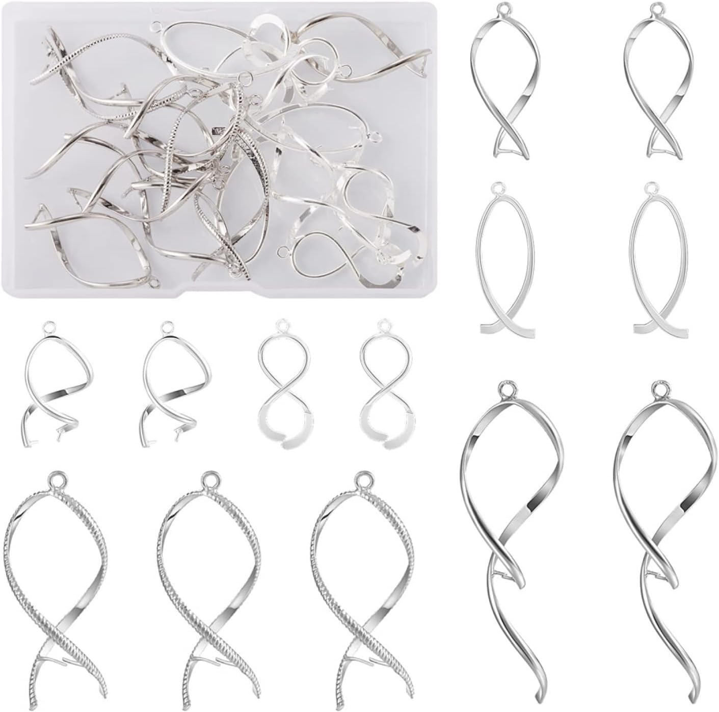 24 fieles de latón para palillos de hielo, 6 estilos chapados en platino, cierres de clip en espiral para hacer collares, pulseras, aretes, joyería