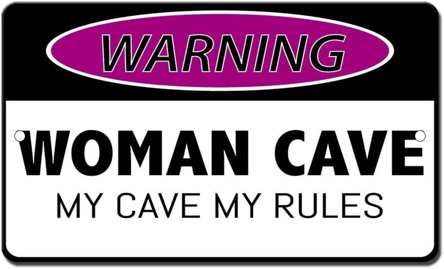Letrero de hojalata retro Fastasticdeals Woman Cave My Cave My Rules – Letrero de metal de aluminio de 8 x 12 pulgadas, decoración de hierro para