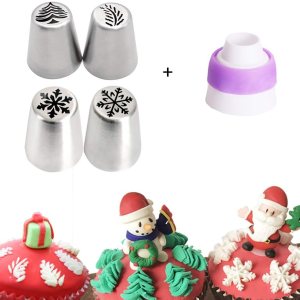 5 boquillas de glaseado de pastelería navideña, juego de puntas especiales de acero inoxidable ruso para tuberías (1 árbol de Navidad, 2 puntas de 5 boquillas de glaseado de pastelería navideña, juego de puntas especiales de acero inoxidable ruso para tuberías (1 árbol de Navidad, 2 puntas de