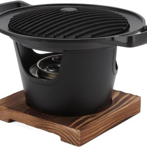 Parrilla de carbón, parrilla de carbón portátil Hibachi japonesa con base de madera, 8.46 x 6.89 x 5.31 pulgadas, parrilla portátil sin humo de Parrilla de carbón, parrilla de carbón portátil Hibachi japonesa con base de madera, 8.46 x 6.89 x 5.31 pulgadas, parrilla portátil sin humo de