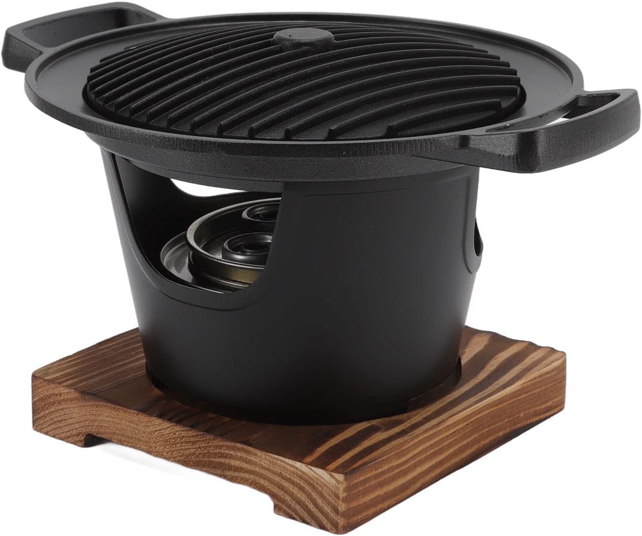 Parrilla de carbón, parrilla de carbón portátil Hibachi japonesa con base de madera, 8.46 x 6.89 x 5.31 pulgadas, parrilla portátil sin humo de