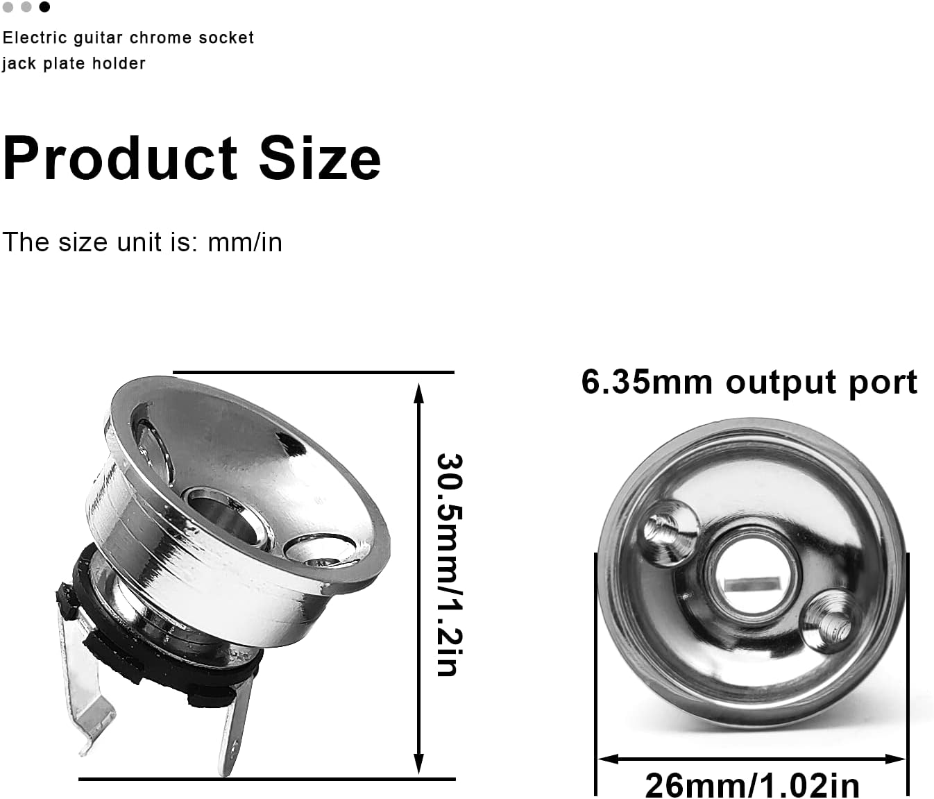 SAPHUE Soporte de placa de enchufe cromado para guitarra eléctrica, enchufe de 0.250 in, electrocohete empotrado, piezas de guitarra (entrega de