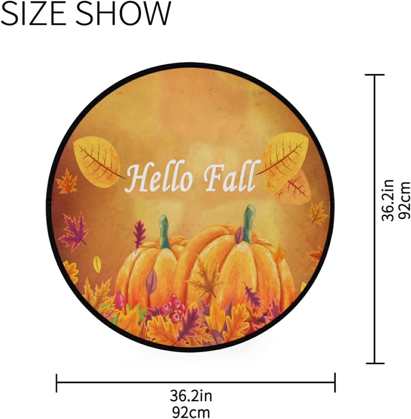 Felpudo redondo con diseño de calabaza con diseño de hojas de arce y Acción de Gracias, antideslizante, tapete de yoga para entrada, dormitorio,
