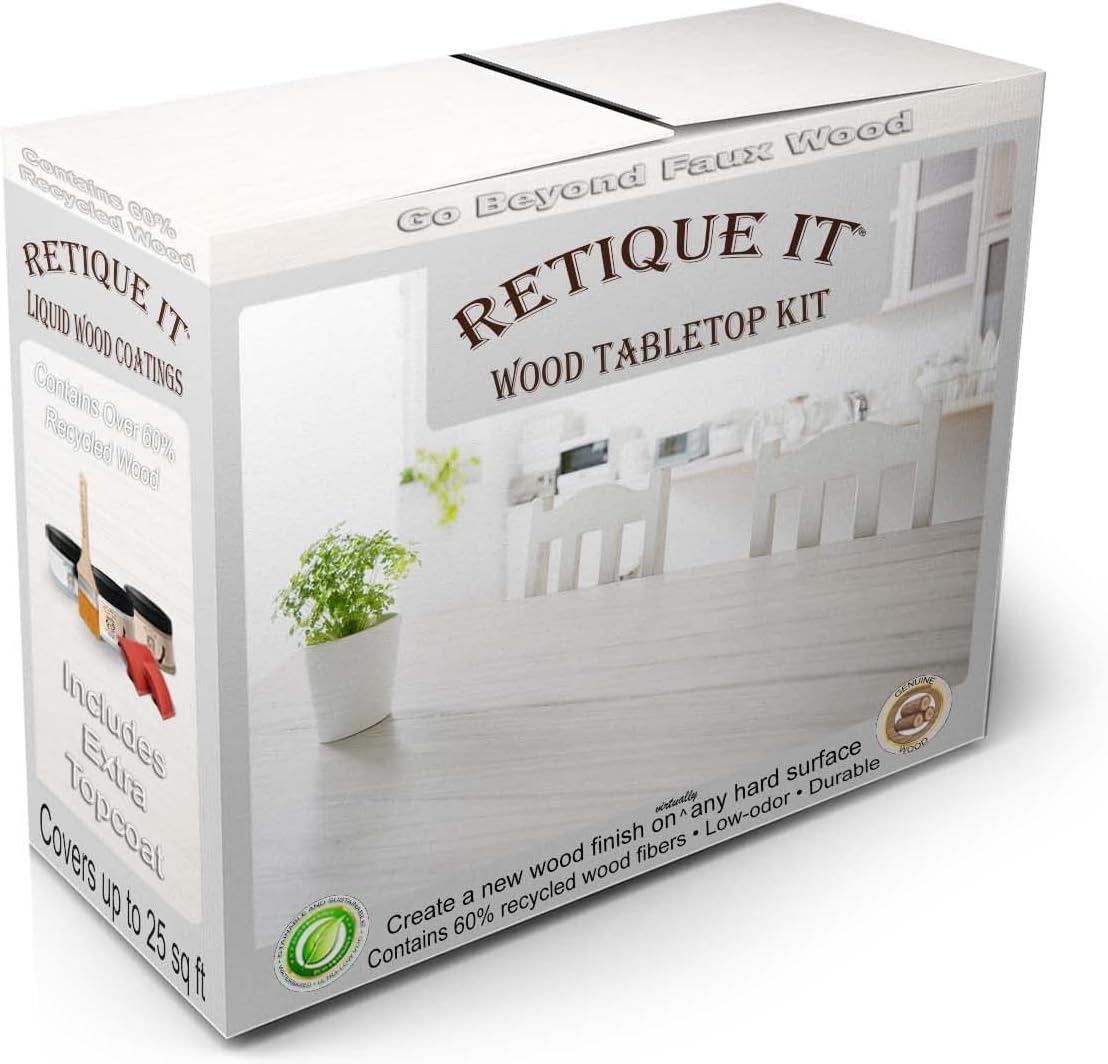 Kit de mesa con acabado de madera, GO Beyond de madera sintética con imprimación a base de madera líquida pintable y tinte de gel, herramientas de