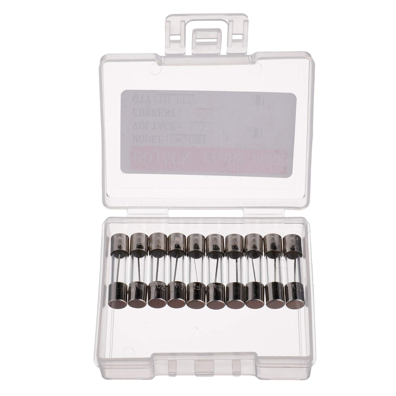 BOJACK Fusibles de vidrio de soplado rápido F10AL125V de 0.197×0.787 in 10 A 10 amperios 125 V 125 voltios 0.2×0.78 pulgadas (paquete de 10 piezas)