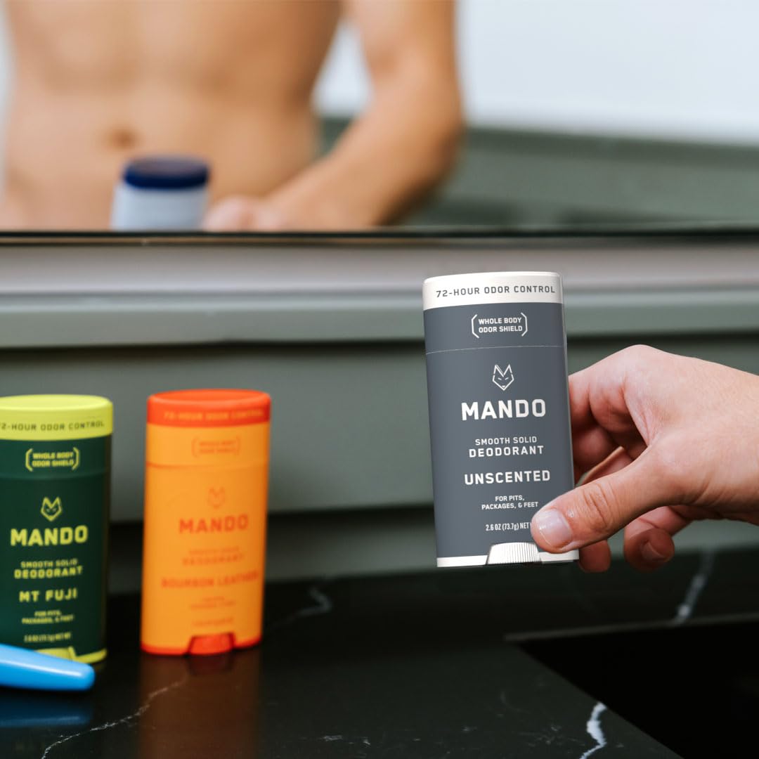 Mando Desodorante de cuerpo entero para hombres, barra lisa y sólida, control de olores de 72 horas, sin aluminio, sin bicarbonato de sodio, seguro