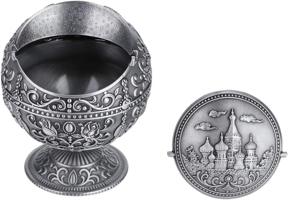 Cenicero de artesanía vintage, cenicero de bola redonda de metal estampado con patrón de decoración de regalo con resistente al desgaste, oxidación
