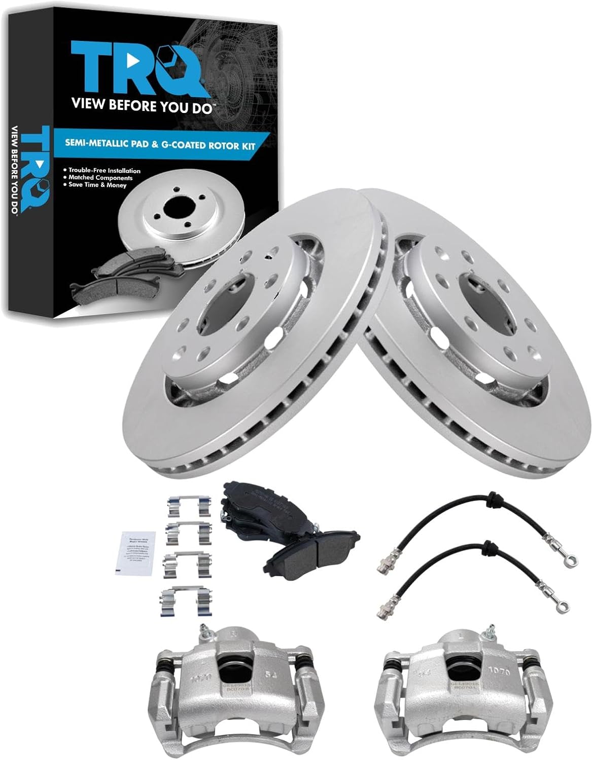 TRQ Kit de pastillas de freno delantero y rotor compatible con Chevrolet Aveo 04-11 07-11 Aveo5 09 Pontiac G3