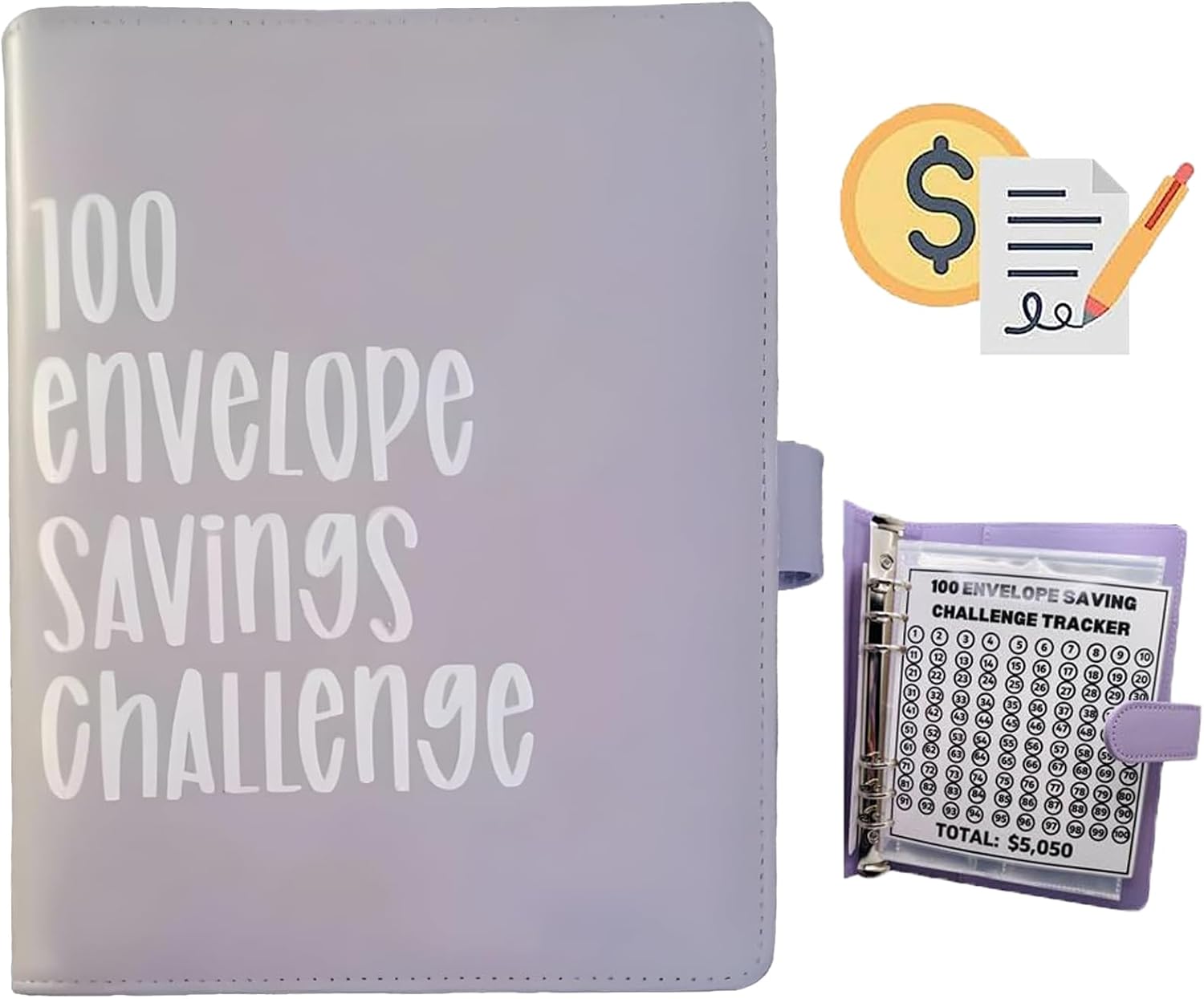 Carpeta de desafío de 100 sobres, hojas de desafíos de ahorro, forma fácil y divertida de ahorrar $5,050, carpeta de presupuesto con sobres de