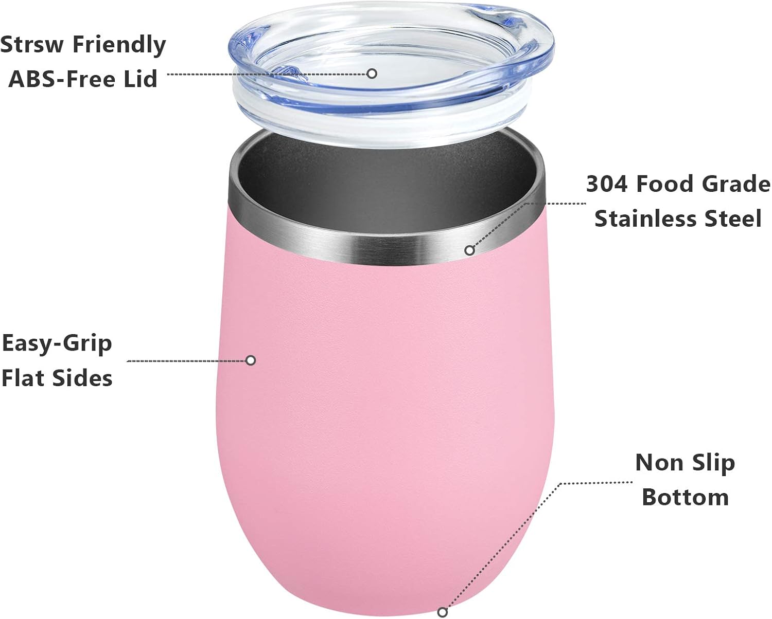 Meway – Vaso de vino con tapa de 12 onzas, sin tallo, doble pared, al vacío, de acero inoxidable, para viajes, mantiene el frío y el calor, para
