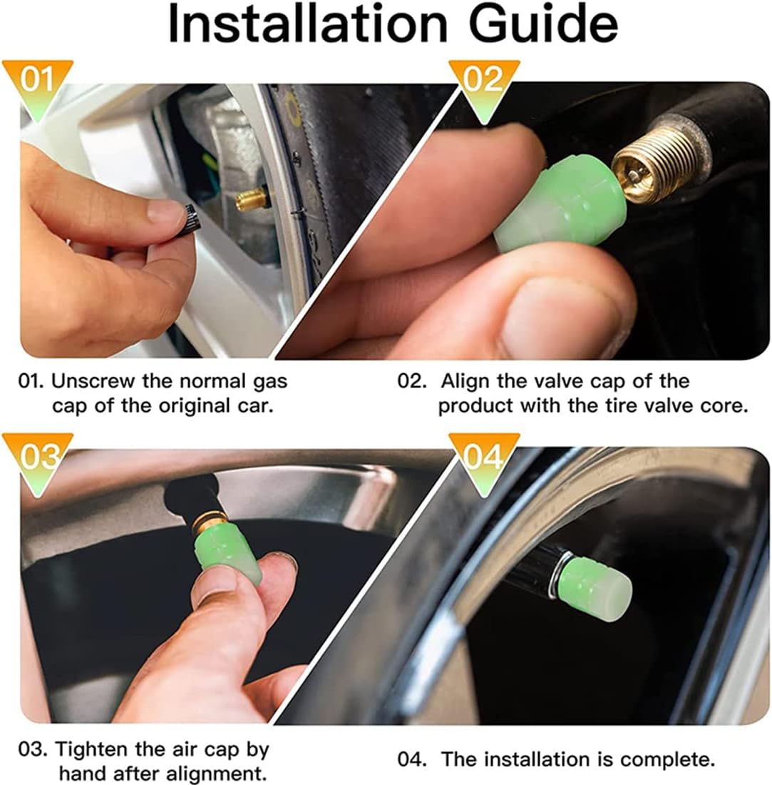 8 tapas de válvula de neumático que brillan en la oscuridad, cubiertas fluorescentes de núcleo de válvula de automóvil, accesorios de decoración de