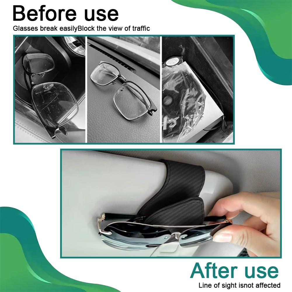 ASUBHA 2 soportes para lentes de sol para visera de automóvil, clip magnético de cuero para gafas, soporte para lentes de sol y clip para tarjeta de