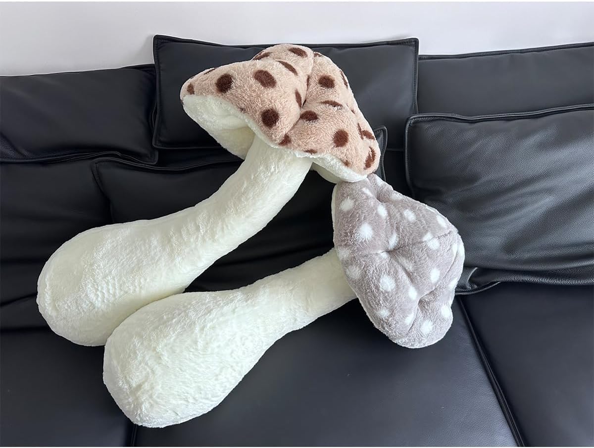 Hofun4U Almohada de felpa con forma de hongo, almohada larga rellena en forma de hongo de 30 pulgadas, almohada corporal de felpa de hongos con