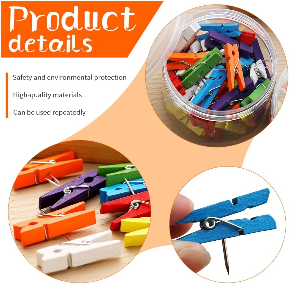 Pinzas de empuje coloridas, tachuelas para el pulgar con clips de madera, 100 pines para tablero de corcho, decoraciones de tablones de anuncios,