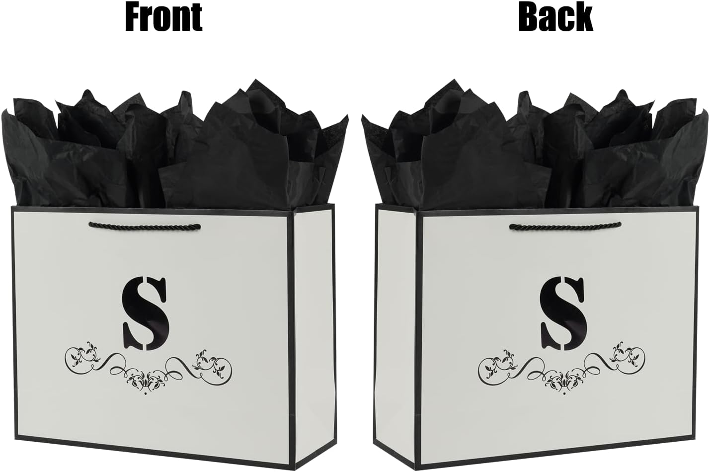 ysmile Bolsa de regalo de letras con papel de envoltura para hombres, mujeres, niños y niñas, bolsa de papel grande de 12 pulgadas de color blanco y