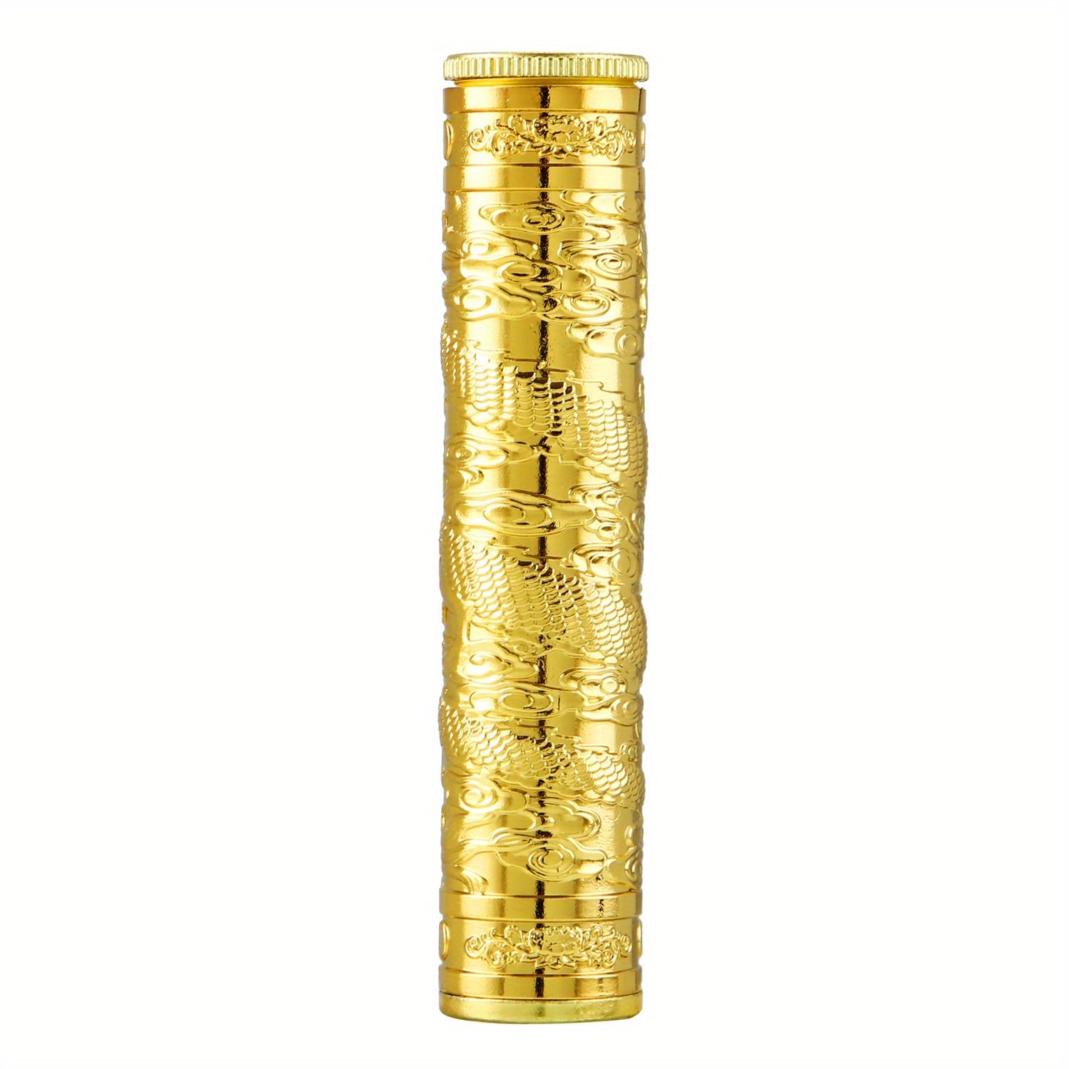 Estuche de cigarrillos de metal retro con diseño de dragón en relieve, estuche portátil hermético para cigarrillos impermeable (dragón dorado)