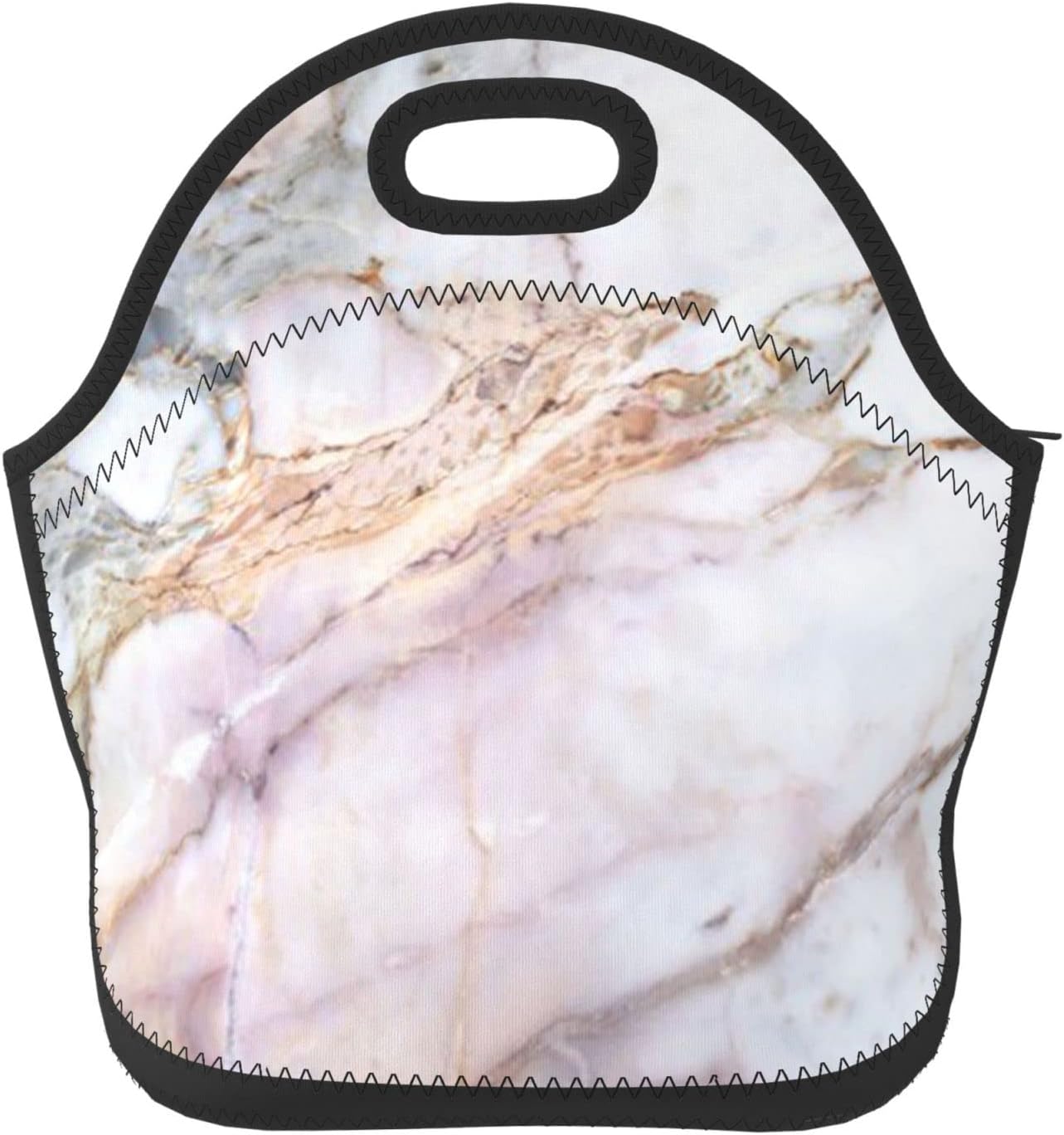 Bolsas de almuerzo de neopreno impresas con patrón de mármol rosa y blanco, bolsa de almuerzo con aislamiento térmico reutilizable, hielera térmica