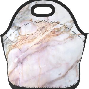 Bolsas de almuerzo de neopreno impresas con patrón de mármol rosa y blanco, bolsa de almuerzo con aislamiento térmico reutilizable, hielera térmica Bolsas de almuerzo de neopreno impresas con patrón de mármol rosa y blanco, bolsa de almuerzo con aislamiento térmico reutilizable, hielera térmica